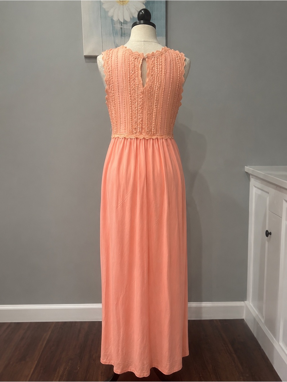 POL Sleeveless Lace Bodice Maxi Dress Coral Orange Sizes S, M , L - Picture 6 of 11